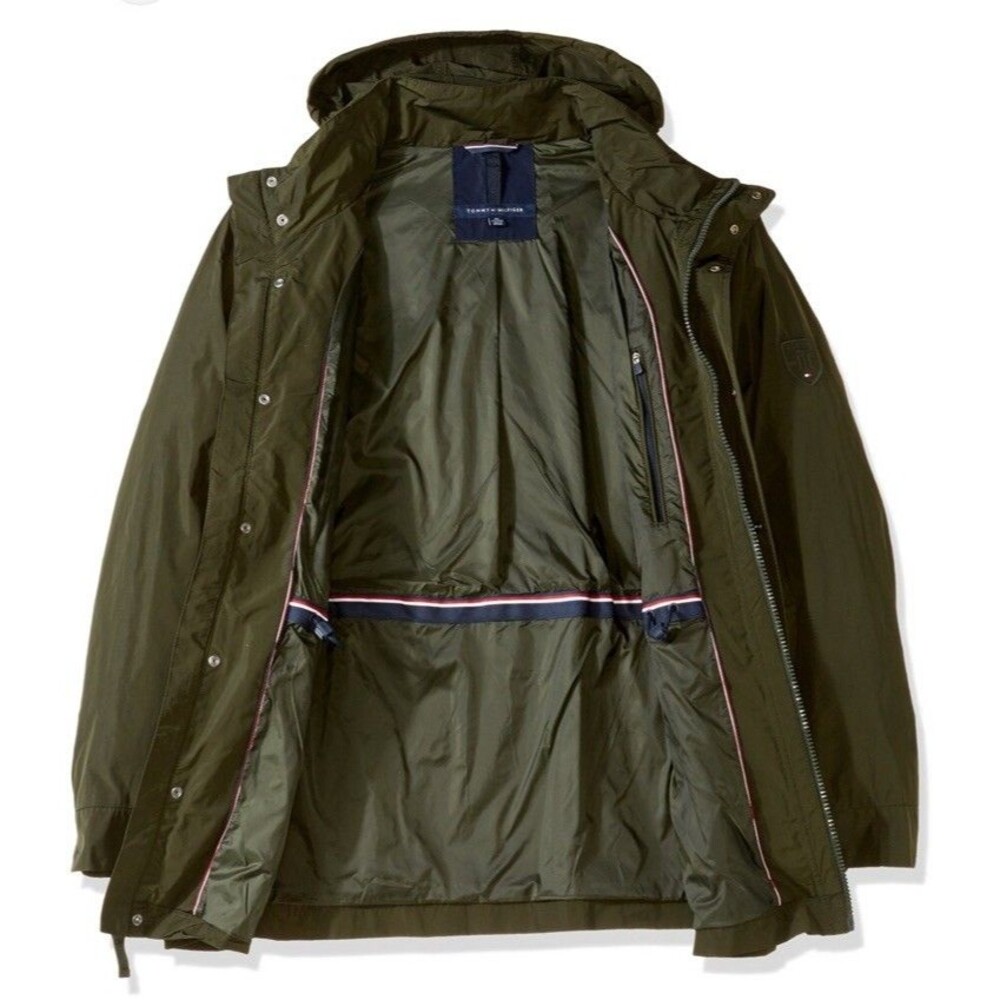 Tommy Hilfiger Men's Nylon Deerfield Zip Up Jacket Green Built in Hood Sz Large - Picture 2 of 14